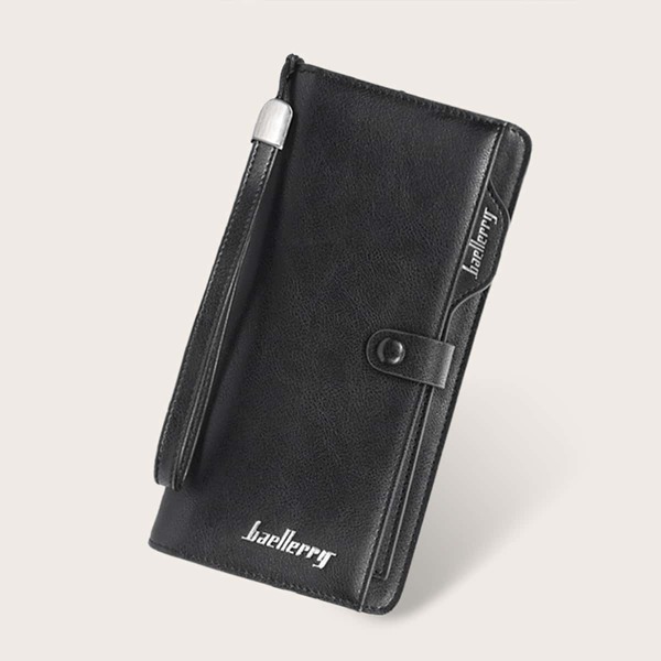 

Men Letter Graphic Snap Button Wallet, Black