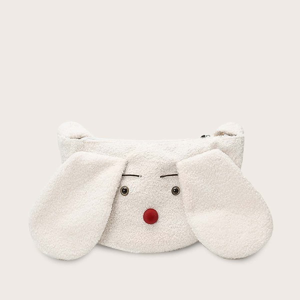 

Girls Cartoon Design Fluffy Crossbody Bag, White