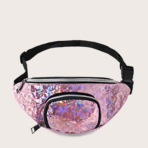 

Girls Geometric Holographic Fanny Pack, Pink
