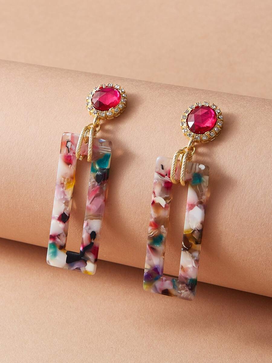 1pair Gemstone Decor Colorful Geometric Drop Earrings - Multicolor - View 1