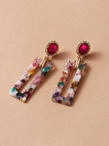 1pair Gemstone Decor Colorful Geometric Drop Earrings - Multicolor - View 2