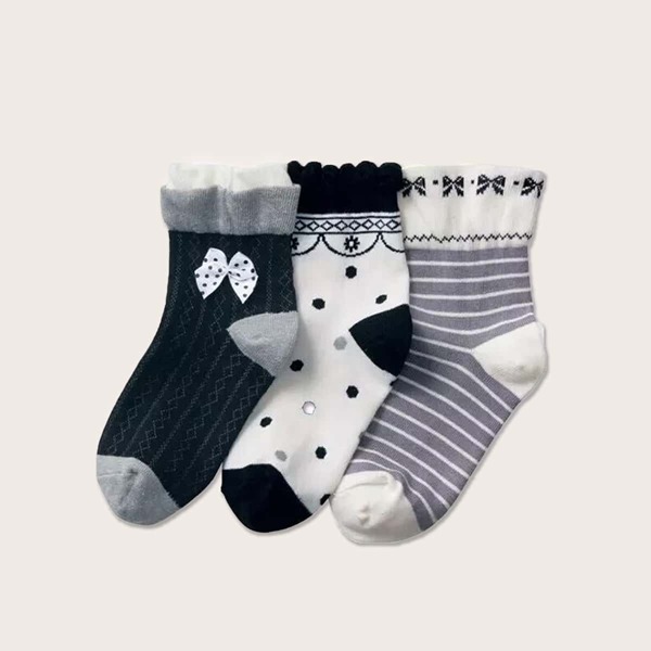 

3pairs Toddler Girls Bow Knot & Striped Pattern Socks, Multicolor