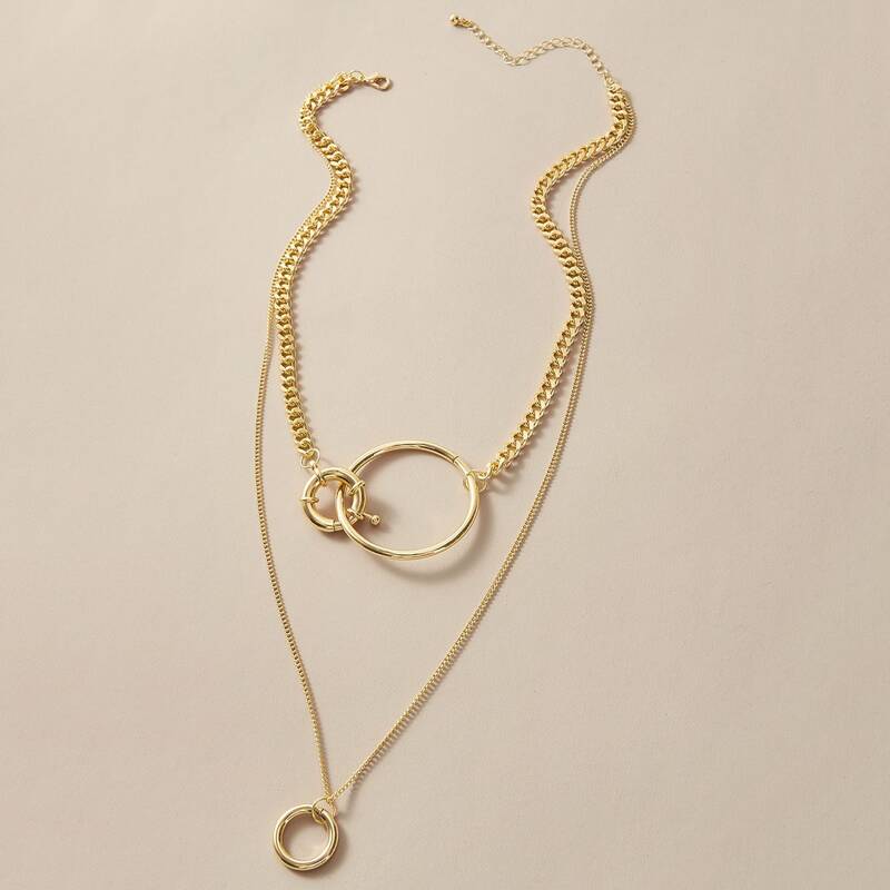 

1pc Ring Charm Layered Necklace, Gold