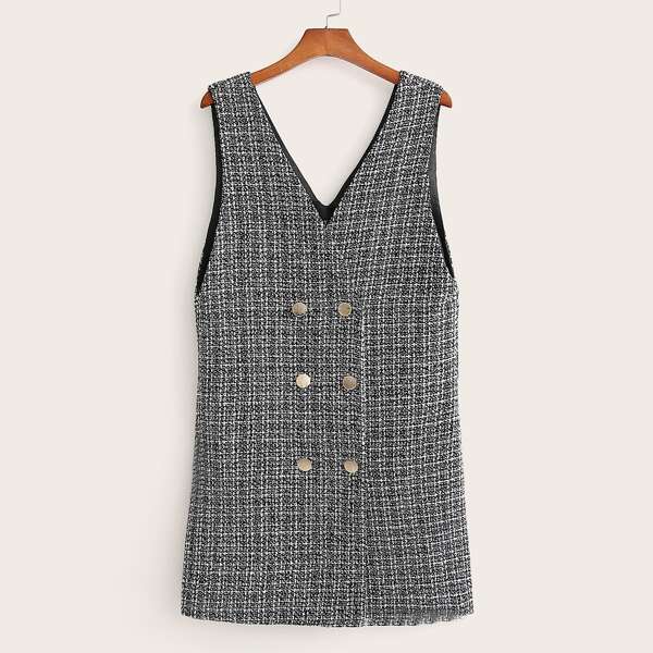 

Double Breasted Tweed Blazer Dress, Black