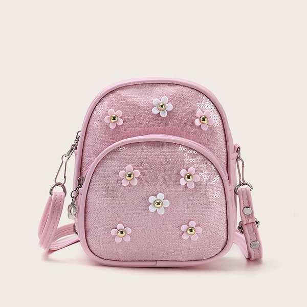 Girls Applique & Sequins Decor Crossbody Bag, Pink
