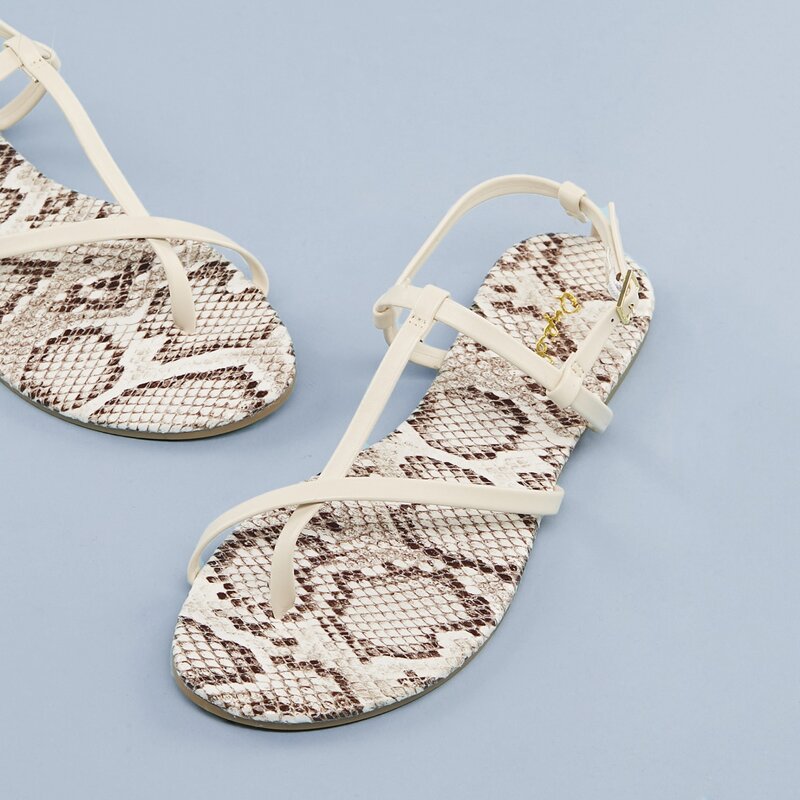 

Snake Print Sole Strap Toe Ring Buckled Sandals, Multicolor
