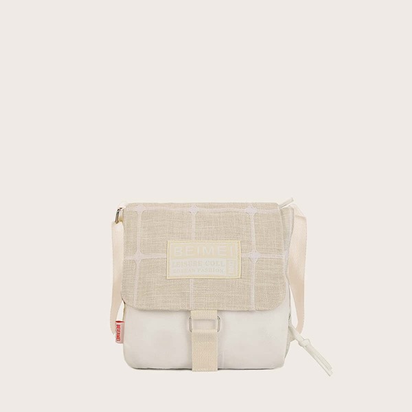 

Girls Letter Patch Decor Canvas Crossbody Bag, Beige