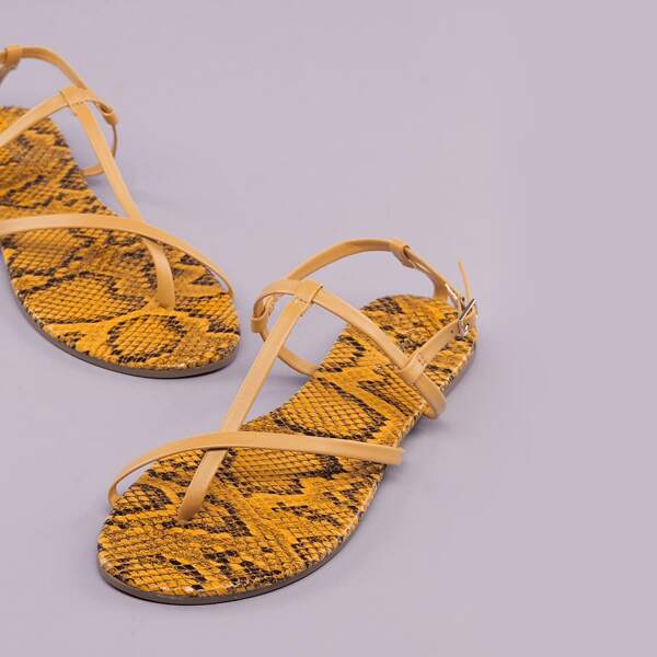 

Strappy Snakeskin Sole Flat Gladiator Sandals, Yellow