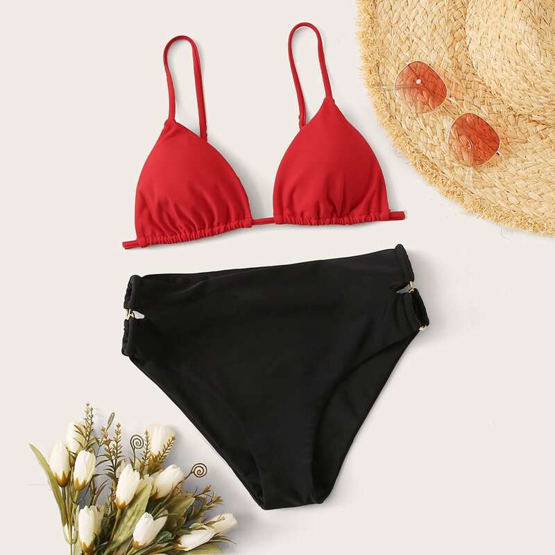 

Two Tone Triangle Bikini Set, Multicolor