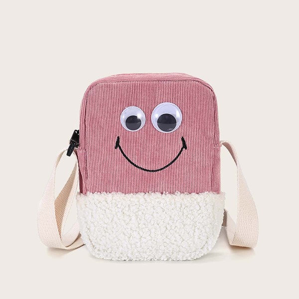 

Girls Cartoon Design Faux Fur Panel Crossbody Bag, Pink
