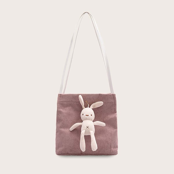

Girls Rabbit Decor Corduroy Tote Bag, Pink