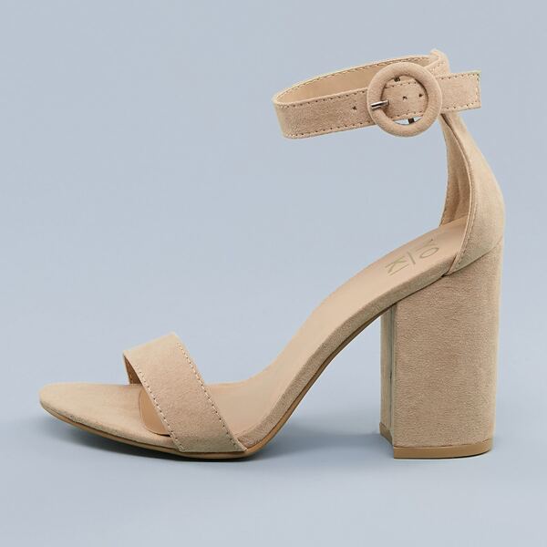 

Buckled Ankle Open Toe Chunky Heel Sandals, Khaki