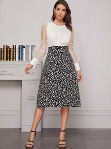 BizChic Split Thigh Leopard Print A-line Skirt Workwear - Black and White - View 4