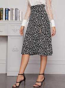 BizChic Split Thigh Leopard Print A-line Skirt Workwear - Black and White - View 5