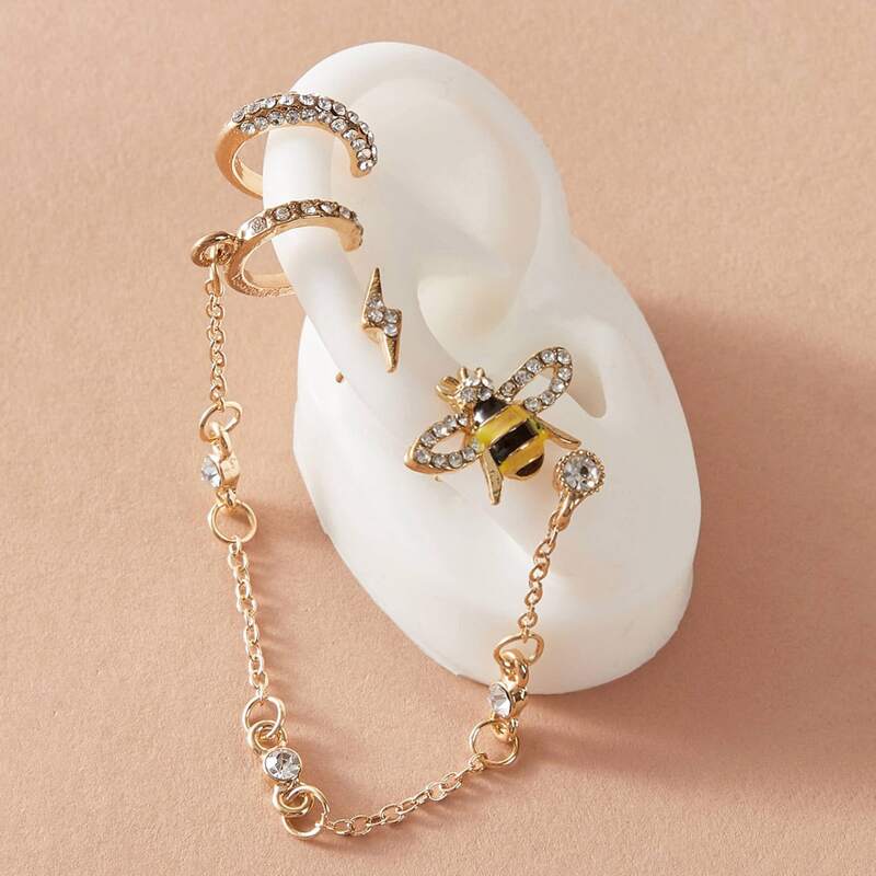 

4pcs Rhinestone Decor Lighting & Bee Decor Earrings, Multicolor
