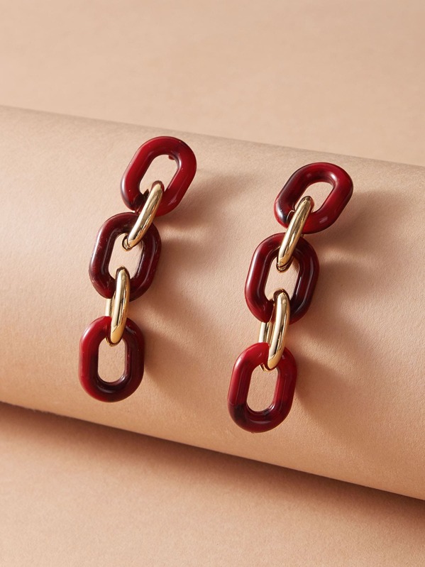 

1pair Link Drop Earrings, Multicolor