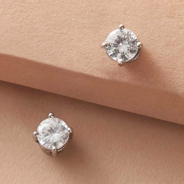 

1pair Rhinestone Engraved Stud Earrings, Silver