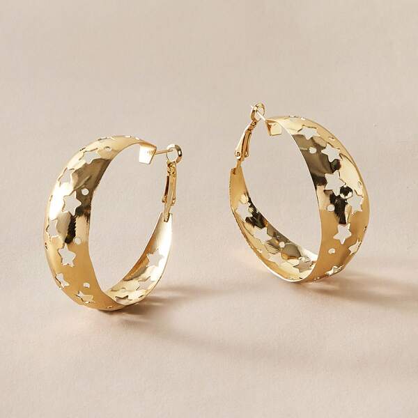 

1pair Hollow Out Star Hoop Earrings, Gold