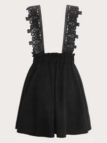Paper Bag Waist Pinafore Skirt - Black - View 2