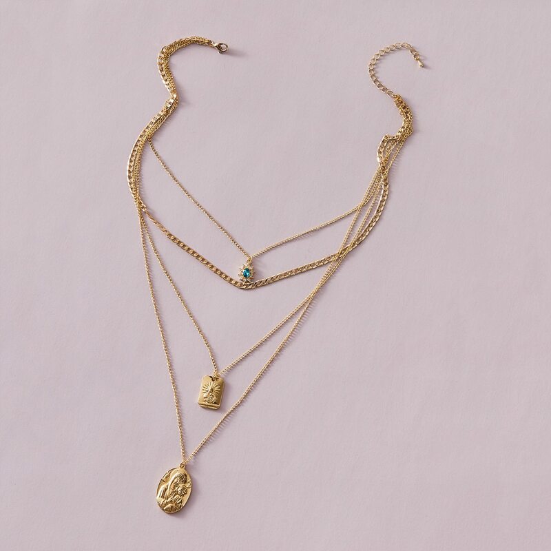 

1pc Eye & Coin Charm Layered Necklace, Gold