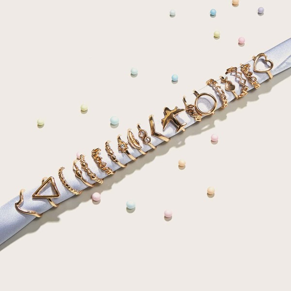

19pcs Heart & Infinity Decor Ring, Gold