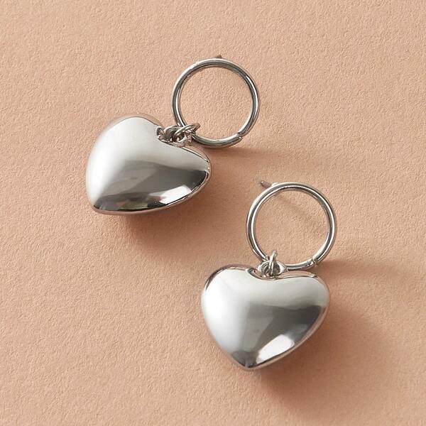 

1pair Heart Drop Earrings, Silver