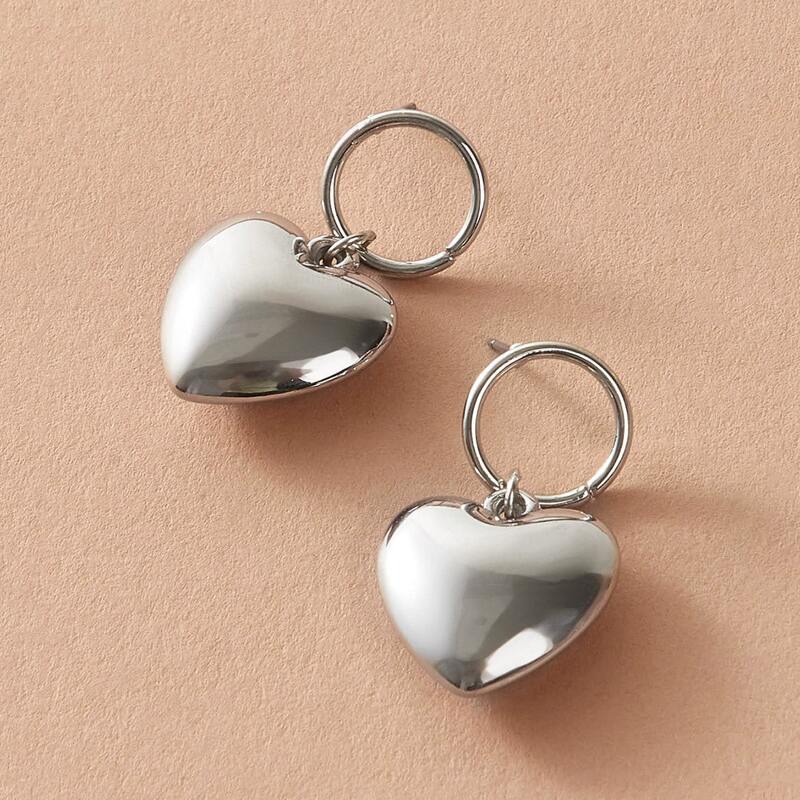 

1pair Heart Drop Earrings, Silver