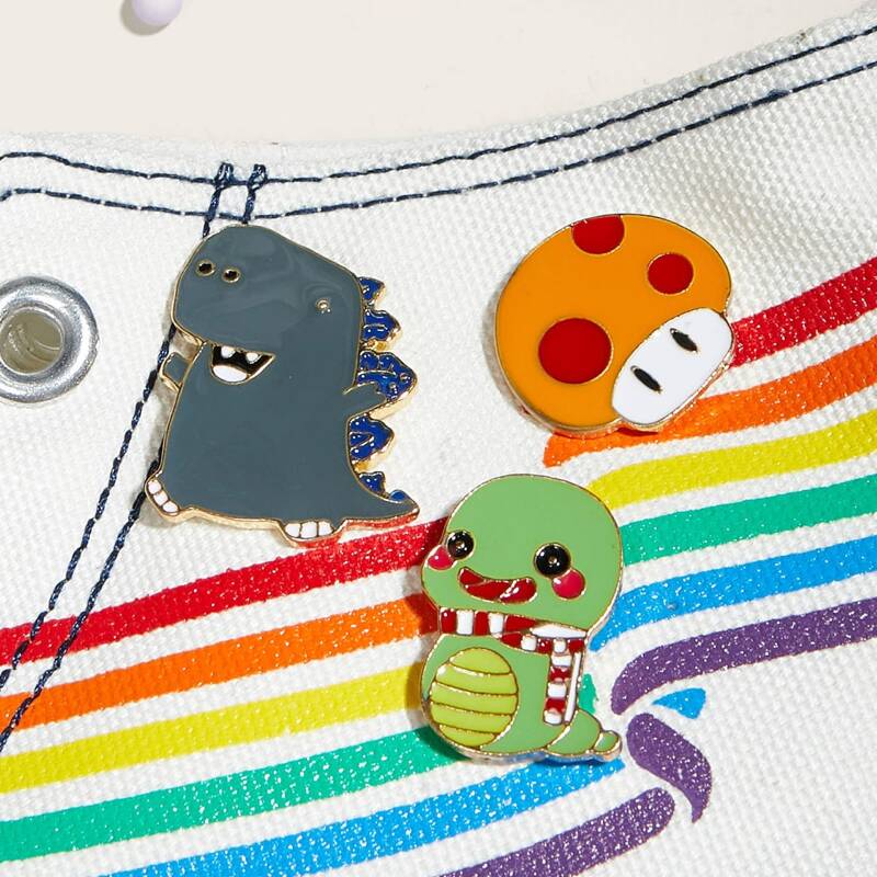 

3pcs Snake & Mushroom Design Brooch, Multicolor