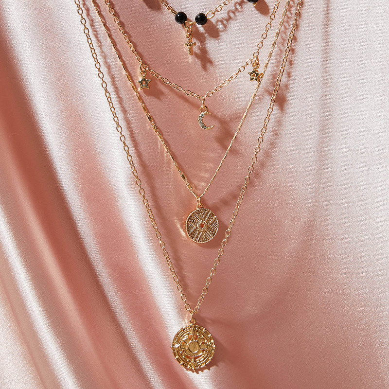 

1pc Star & Moon Charm Layered Necklace, Gold