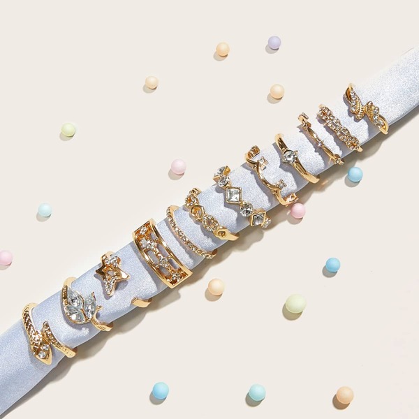 

12pcs Rhinestone Decor Ring, Gold