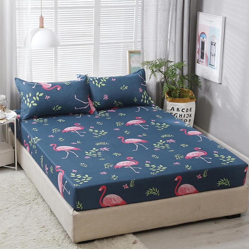 

1pc Flamingo Print Fitted Sheet, Multicolor