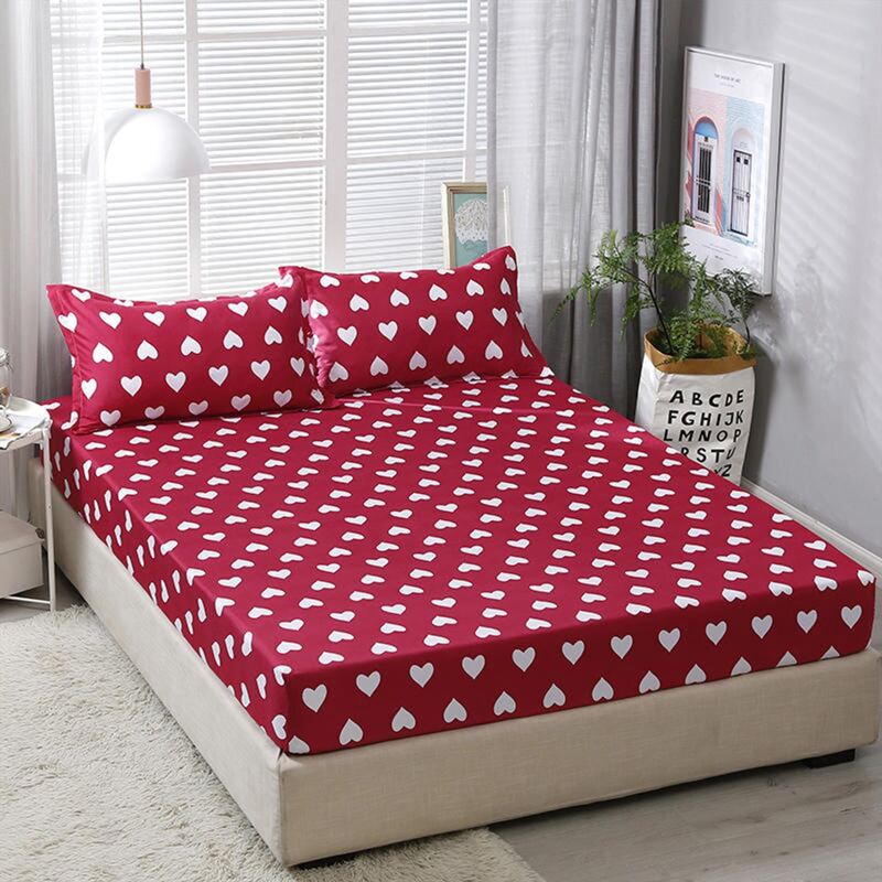 

1pc Heart Overlay Print Fitted Sheet, Red