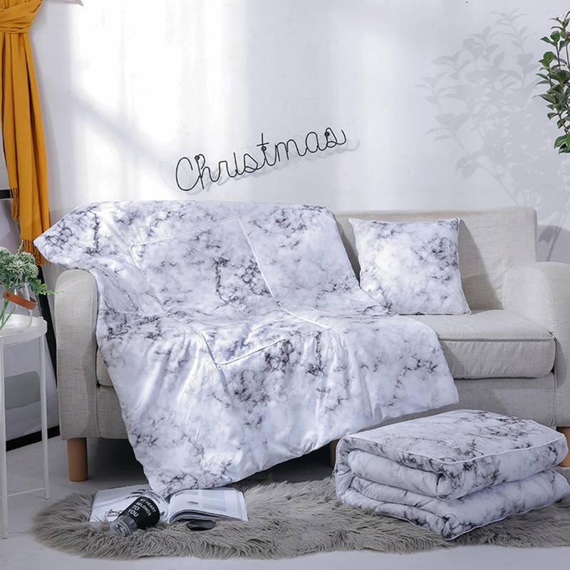 

1pc Marble Pattern 2 In 1 Cushion Blanket, Black and white