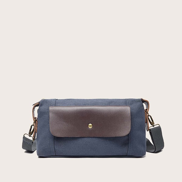 

Men Pocket Front Canvas Crossbody Bag, Navy