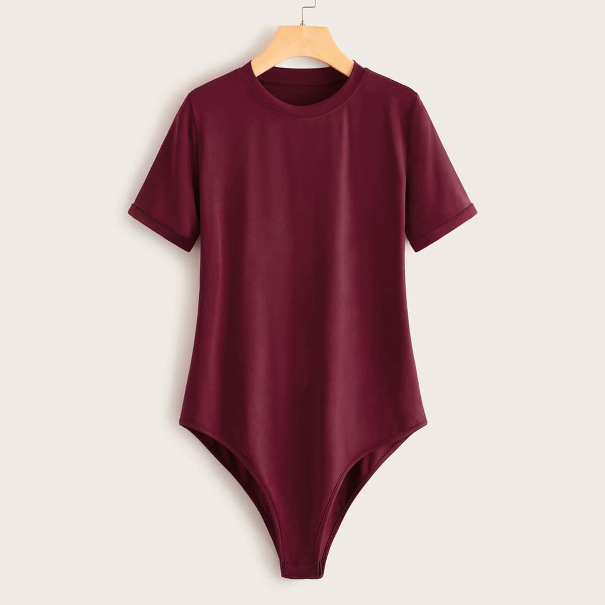 

Solid Short Sleeve Tee Bodysuit, Burgundy