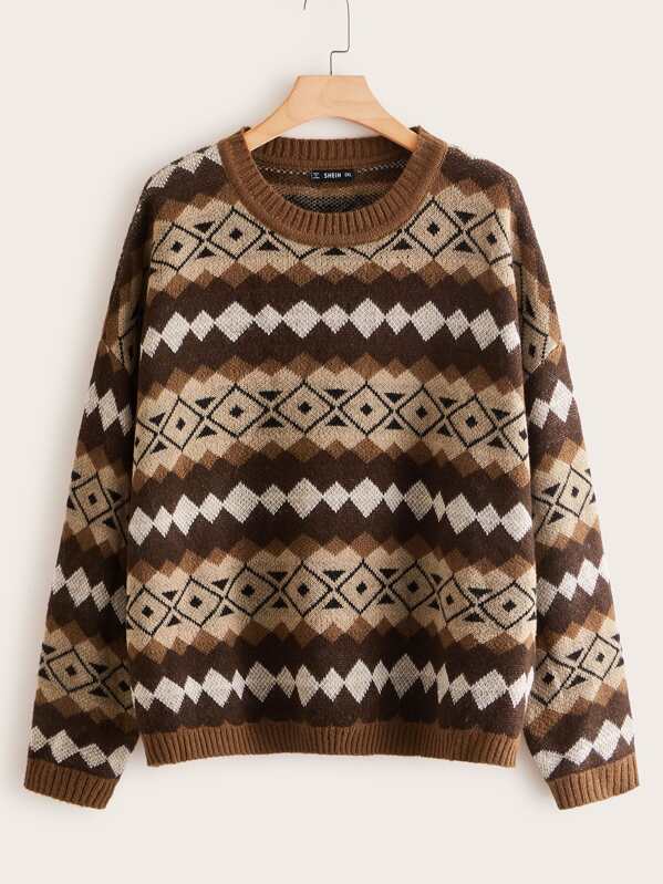 

Plus Geo Pattern Sweater, Multicolor