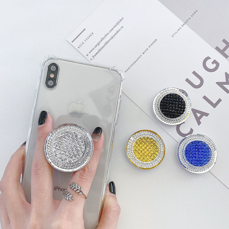 

1pc Round Rhinestone Decor Phone Holder