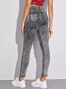 SHEIN Essnce Acid Wash High-Waisted High Stretch Skinny Jeans - Grey - View 2