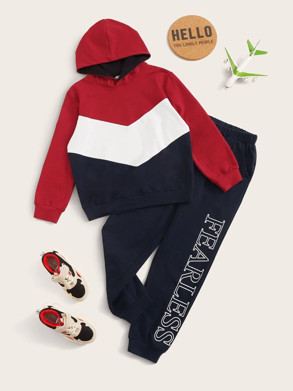 

Boys Chevron Hoodie and Letter Graphic Sweatpants Set, Multicolor