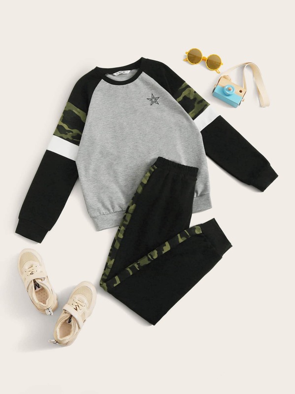 

Boys Raglan Sleeve Color Block Pullover & Sweatpants Set, Multicolor