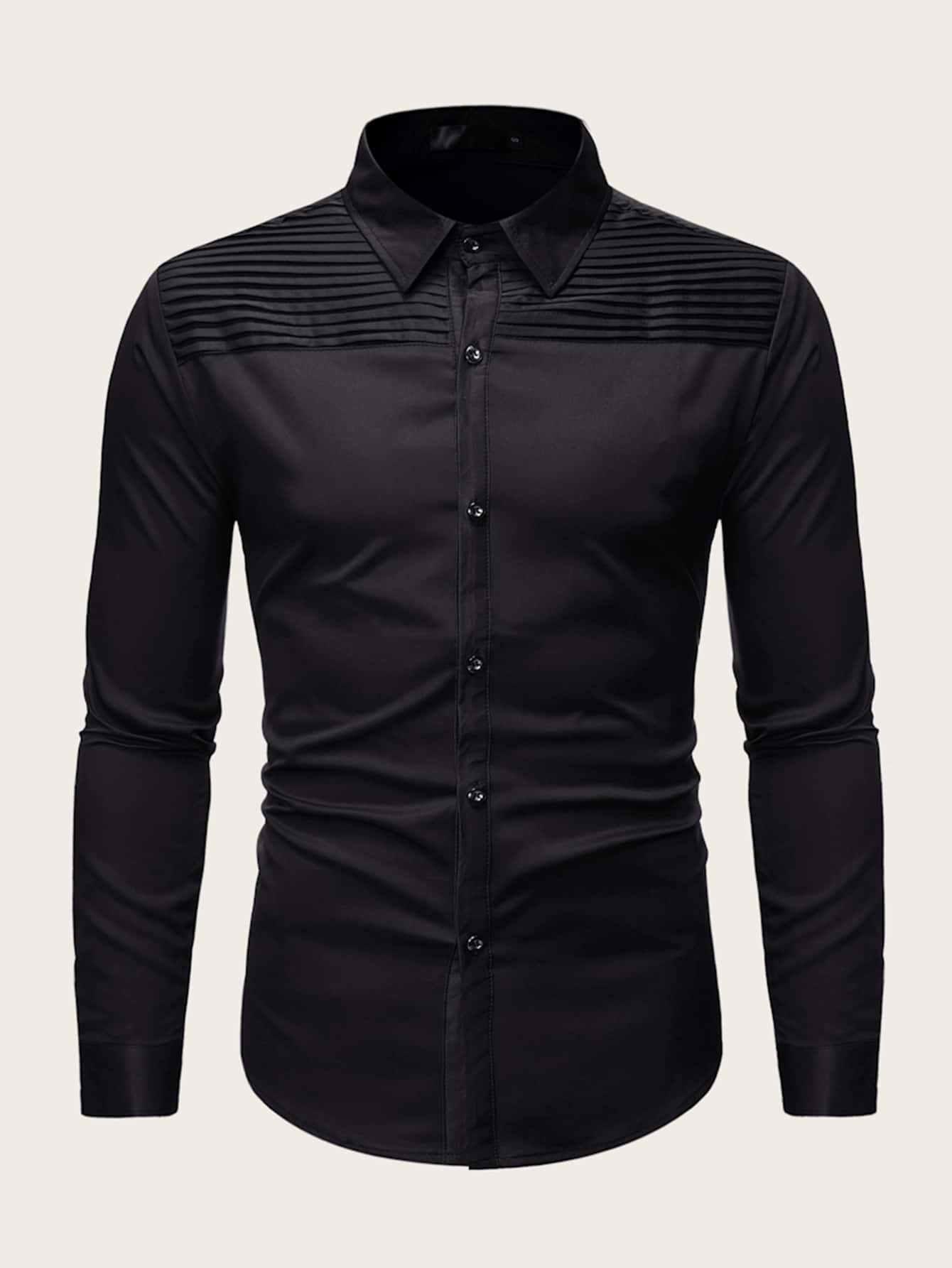 Manfinity Homme Men Pleated Decoration Button Up Shirt