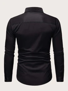 Manfinity Homme Men Pleated Decoration Button Up Shirt - Black - View 2