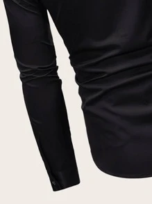 Manfinity Homme Men Pleated Decoration Button Up Shirt - Black - View 3