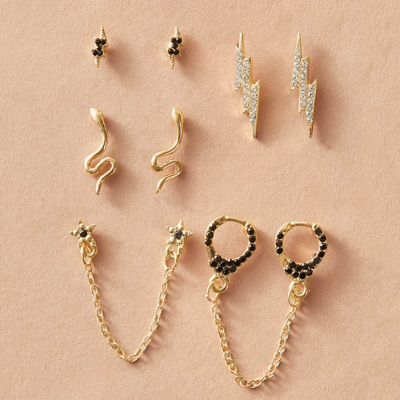 

5pairs Serpentine & Lighting Decor Earrings, Gold