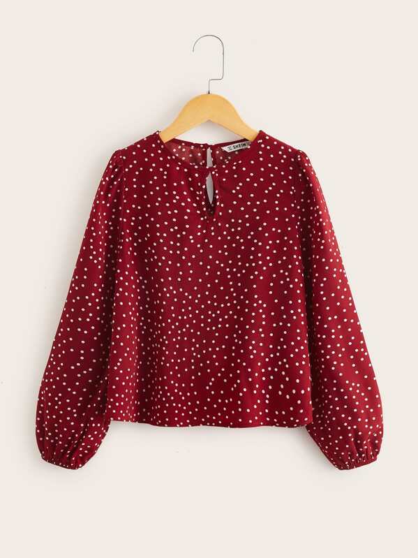

Girls Keyhole Neck Polka Dot Top, Burgundy