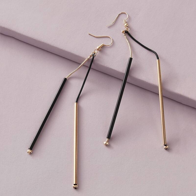 

1pair Two Tone Long Strip Drop Earrings, Multicolor