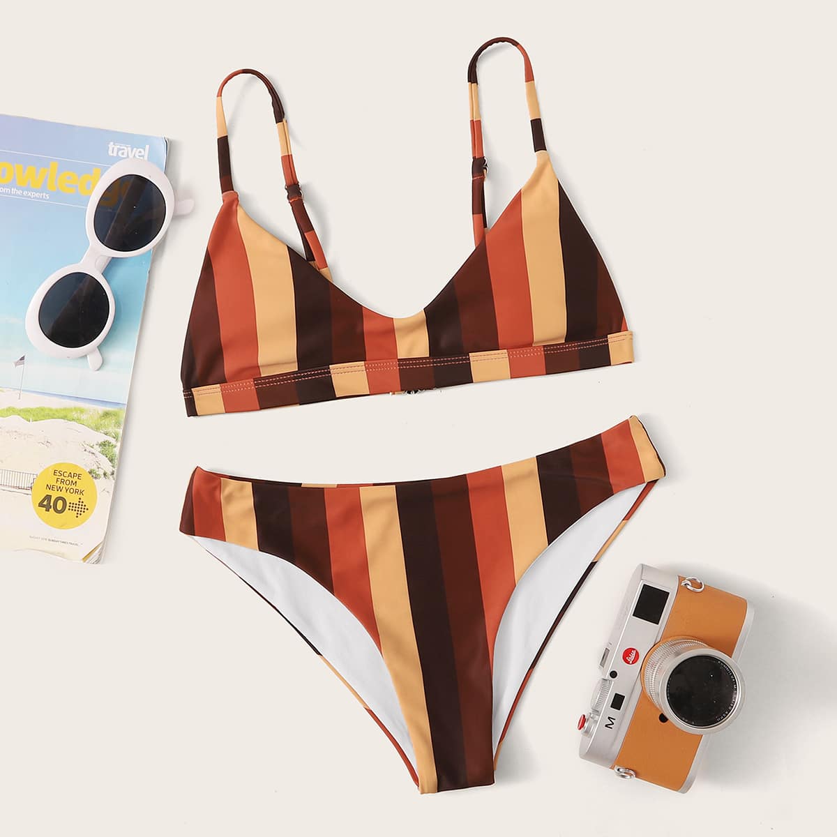 

Striped Low Rise Bikini Swimsuit, Multicolor