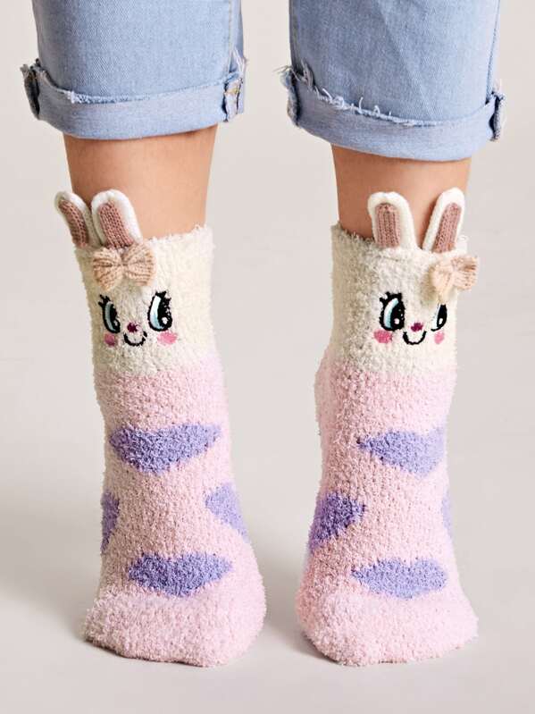 

1pair Cartoon Graphic Fluffy Socks, Multicolor