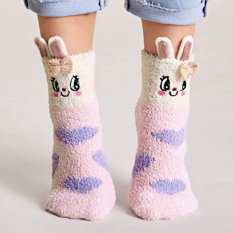 

1pair Cartoon Graphic Fluffy Socks, Multicolor
