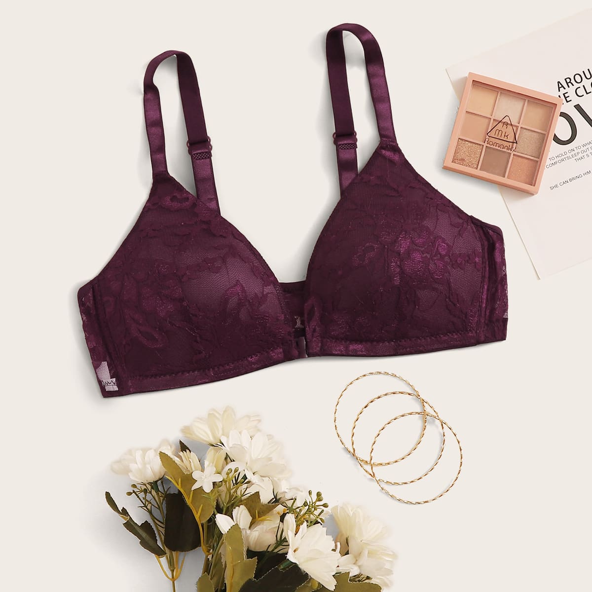 

Floral Lace Bra, Burgundy